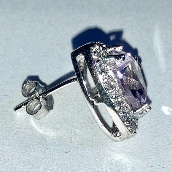 VJ CHINA Sterling Silver Lavender and Clear Stones Earrings 925 - Picture 9 of 14